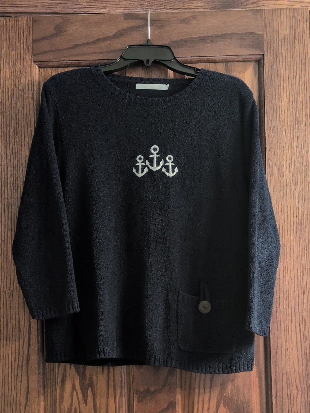 Lulu-B Navy Crewneck Sweater with White Anchor Embroidery